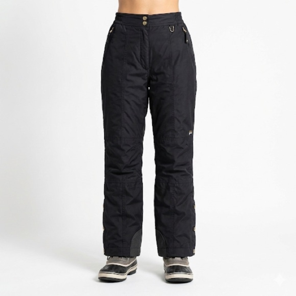 Fila Women’s Ski Snow Pants Black Snap Leg Size 8